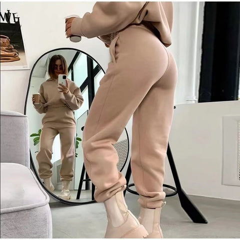 Sonicelife 2024 Early Autumn New Fall Outfitsr Two Piece Sets Women Tracksuit Oversized Suit Trouser Suits Female Sweatshirt Solid Sports Hoodie Sportswear