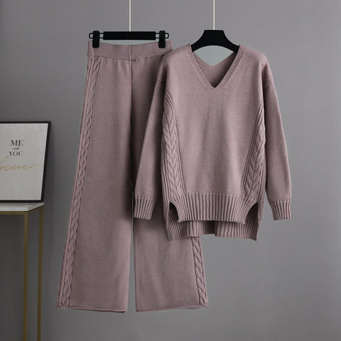 Sonicelife 2024 Early Autumn New Fall Outfits New Fashion Winter Knit Two Piece Set Women Harem Pant Suits Oversized Loose Sweaters Jogging Knitted Tracksuit Outfits