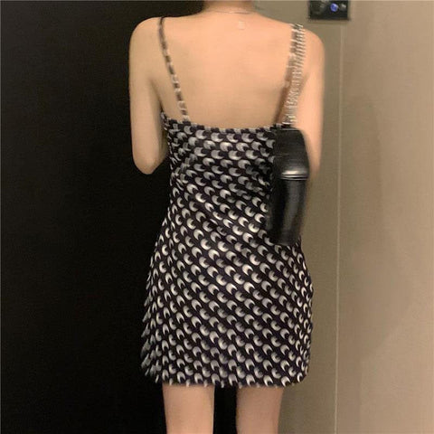 Sonicelife hoco dresses Korean Aesthetic Blackpink Moon Print Summer Mini Dress