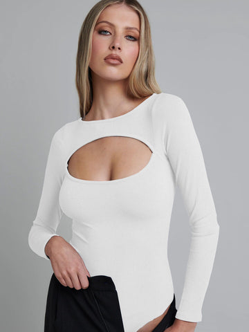 Graduation Dress Sonicelife Women's Solid Hollow Out Long Sleeve Bodysuit for Women O-neck Skinny Body Suit Black Fashion Streetwear Female Bodysuits