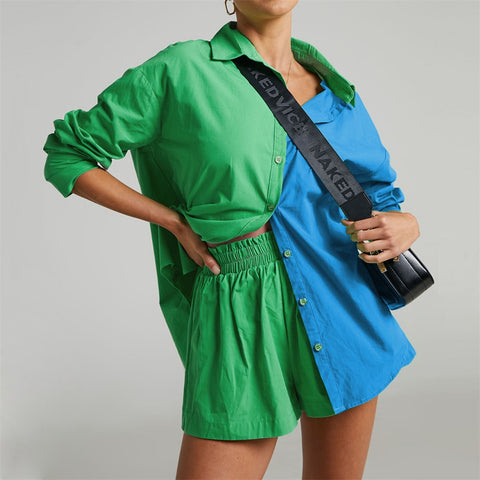 Sonicelife 2024 Women Tracksuit Y2K Two Piece Set Green Long Sleeve Shirt and Mini Shorts Female Summer Suits Lady Fashion Outfits