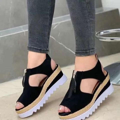 Sonicelife Summer Sandals Women Solid Color Open Toe Casual Ladies Flats Non-Slip Zipper Vintage Female Shoes 2024 Fashion Chaussure Femme