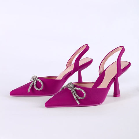 Sonicelife  New Women Sandals Pointed Toe Butterfly Knot Crystal  Female Pumps Flock Thin Heel  Plus Size Ladies Summer Fashion Shoes