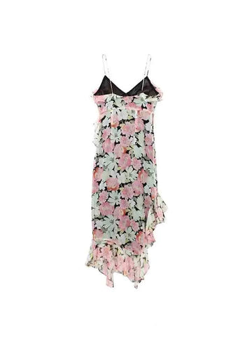 Sonicelife   Elegant Floral Printed Women's Irregular Midi Dress Sexy Backless Ruffles Pleat Dresses Robe Fashion Female High Streetwear