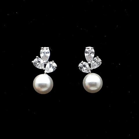 Dainty Simulated Pearl Earrings for Women with Shiny Cubic Zirconia Delicate Female Earrings Elegant Daily Wear Jewelry