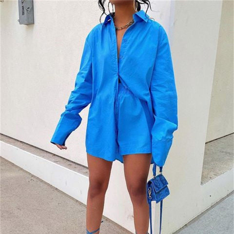 Sonicelife 2024 Women Tracksuit Y2K Two Piece Set Green Long Sleeve Shirt and Mini Shorts Female Summer Suits Lady Fashion Outfits