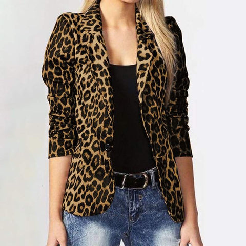 Sonicelife  Spring Autumn Leopard Blazers Office Lady Coat 2023 Notched Long Sleeves Single Button Women Casual Suit Blazer Jackets
