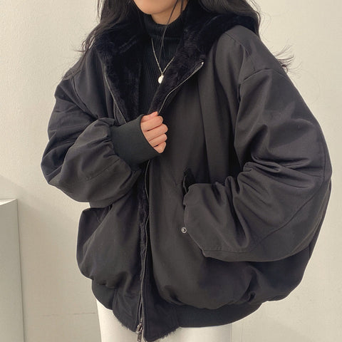 Sonicelife 2024 Early Autumn New Fall Outfits Parkas Women Thicken Casual Jacket Winter Comfortable Double-Layer Korean Style Simple Trendy Solid Warm Cute Coats