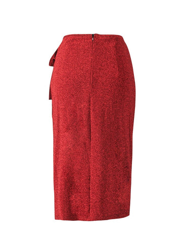 Sonicelife Skirt Women High Waist Midi Skirts Pencil for Work Party Cocktail Clubwear Tierred Folds Red Skirt