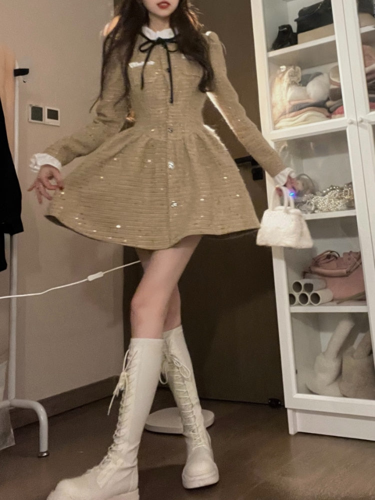 Sonicelife hoco dresses spring dresses for women 2024 Elegant Y2k Mini Dress Women Casual Vintage Short Party Dress Female Long Sleeve One Piece Dress Korean Fashion