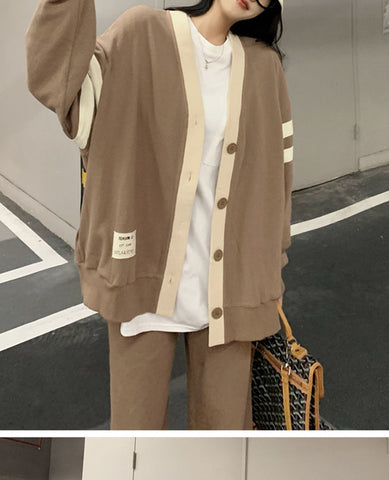 Sonicelife  Two Piece Sets Women Korean Fashion Single Button Jogging Sweatshirt Oversize Preppy Style Jogger Sports Pants Female