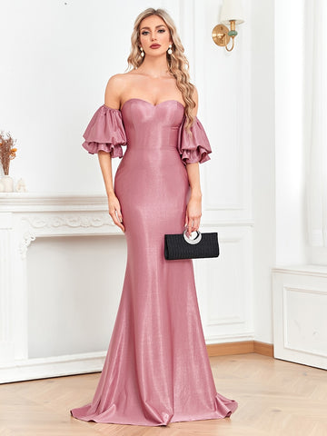 New Women Satin Dress Long Prom Mermaid Dress 2023 Off-shoulders Pink Evening Dresses  Party Cocktail Maxi Dress