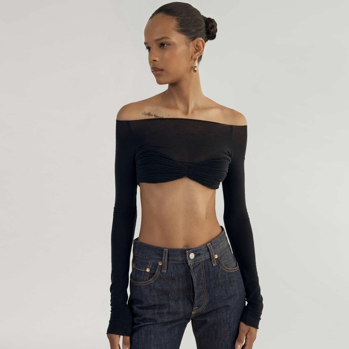 Sonicelife Off Shoulder See Through Crop Tops women  2024 spring Strapless Casual Crop Tops Slim T-Shirt Casual Streetwear