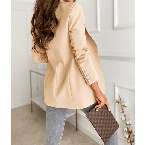 Sonicelife  Office Lady Blazer Coat Single Button Women Suits 2023 Notched Long Sleeves Khaki Jackets Solid Casual Pocket Blazers