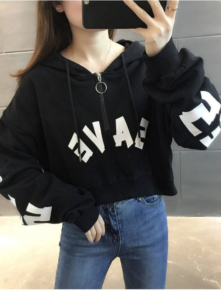 Sonicelife Women's Clothing Spring Autumn 2023 New in Korean Fashion Tees Thin Short Hoodies Long Sleeve Crop Top Coat y2k Streetwear