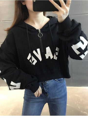 Sonicelife Women's Clothing Spring Autumn 2024 New in Korean Fashion Tees Thin Short Hoodies Long Sleeve Crop Top Coat y2k Streetwear