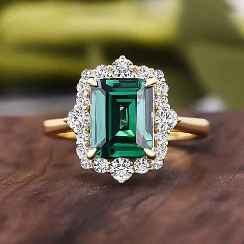 Sonicelife Geometric Square Green Cubic Zirconia Rings for Women Gold Color Luxury Trendy Engagement Wedding Party Accessory Jewelry