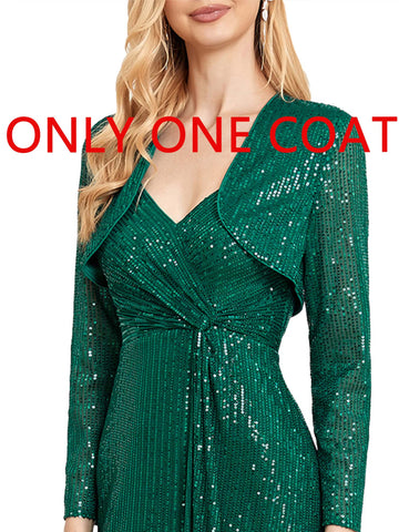 Sonicelife Elegant Green Sequins V Neck Evening Dress Guest Wedding Party Maxi Formal Dress 2024 Women Long Prom Cocktail Dress