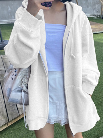 Sonicelife  Korean Style Oversize Gray Hoodies Women Streetwear Loose Hooded Sweatshirt Female Casual Black Long Sleeve Tops Jacket