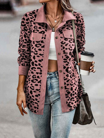 Sonicelife 2024 Autumn New Fall Outfits Leopard Jacket Women Vintage Corduroy Jacket Coat Female Overshirt Long Sleeve Winter Fashion Loose Shirt Jackets