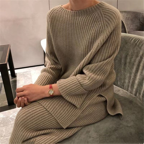 Sonicelife 2024 Early Autumn New Fall Outfits Knitted Sweater Two-Piece Set Women Turtleneck Top Warm Thick Pants Suits Female Casual Pullover Tracksuits