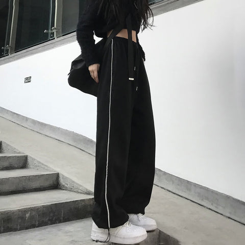 Sonicelife Casual Pants Women Bundle Feet Trousers High Waist Oversize Loose Wide Leg Drawstring Streetwear Joggers Female Sweatpants