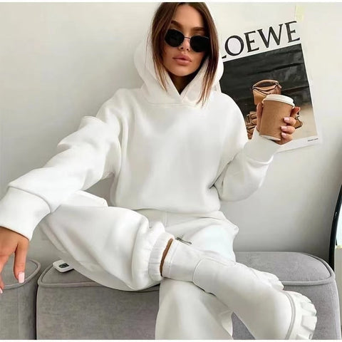 Sonicelife 2024 Early Autumn New Fall Outfitsr Two Piece Sets Women Tracksuit Oversized Suit Trouser Suits Female Sweatshirt Solid Sports Hoodie Sportswear