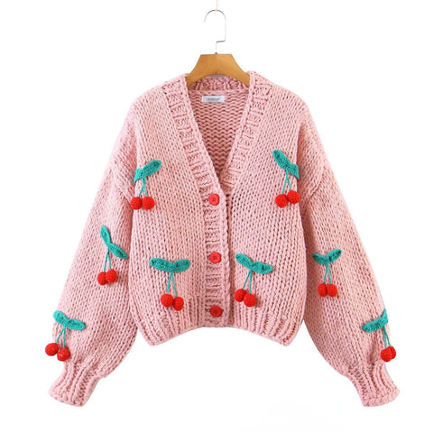 Sonicelife 2024 Women's Cardigans Multicolor Floral Knitted Decoration Long Sleeve Loose Coats Warm Sweaters 3 Colors