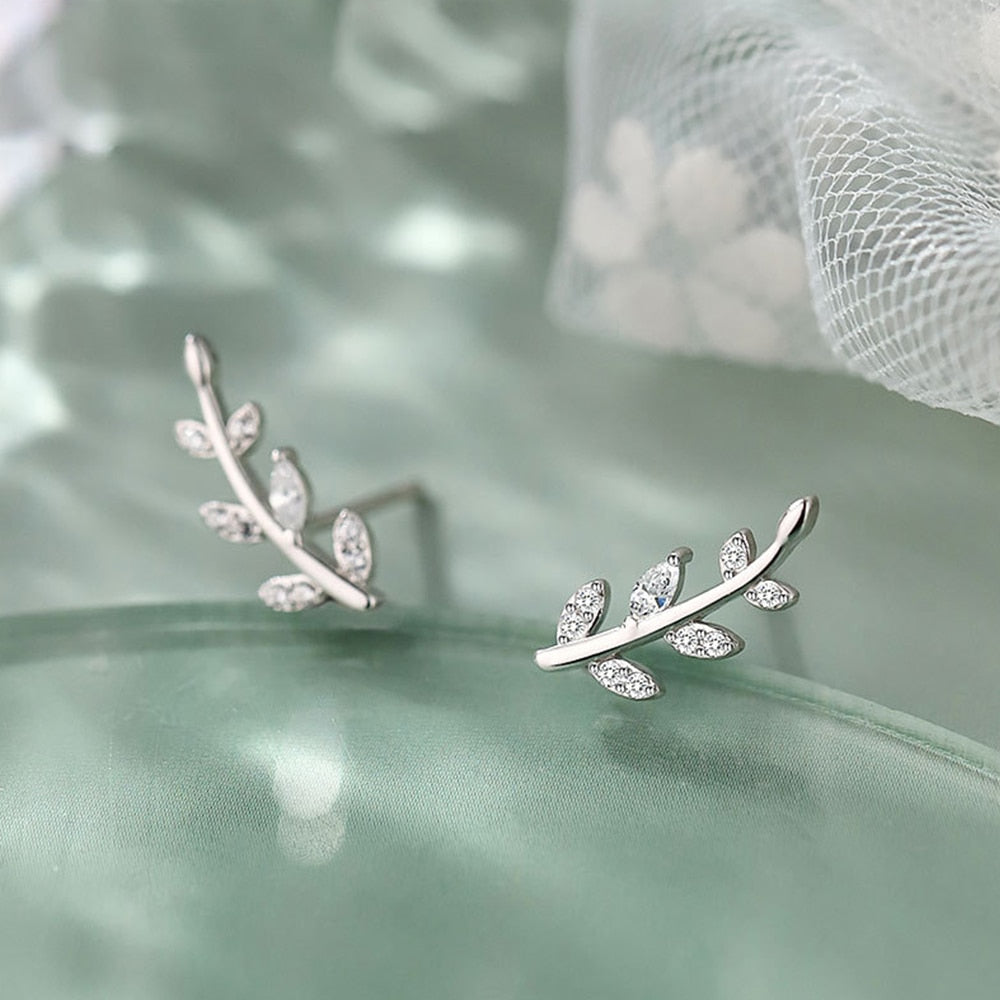 Sonicelife Fashion Fresh Olive Branch Leaf Earrings Stud Silver Color/Gold Color Exquisite Piercing Earrings for Women Chic Jewelry