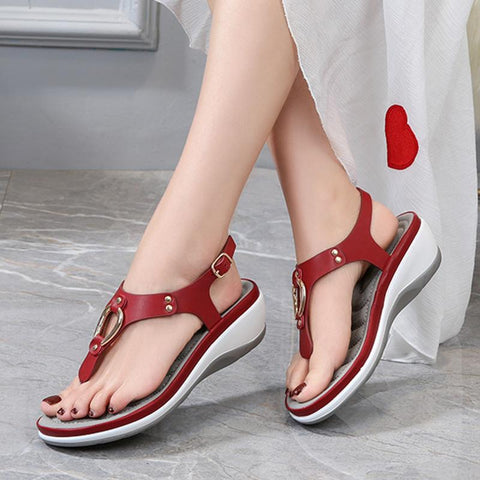 Back to school outfits  Sonicelife  Fashion Wedge Sandals Summer Casual Beach Solid Color Flip Flops Shoes For Women Fashion Lady Buckle Strap Low Heel Sandal 2024