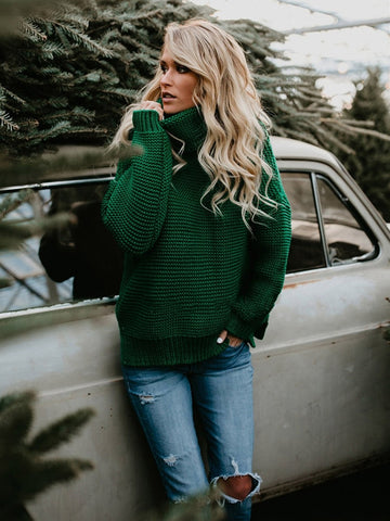 Sonicelife 2024 Autumn New Fall Outfits  Women Pullover Thick Autumn Winter Clothes Warm Knitted Oversized Turtleneck Sweater For Female Green Tops Woman Jumper