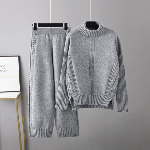 Sonicelife 2024 Early Autumn New Fall Outfits Cashmere Womens Tracksuits  Knitted  Thick Women Turtleneck Sweater 2/Two Piece Sets Drawstring Harem Pant Suits Outfits