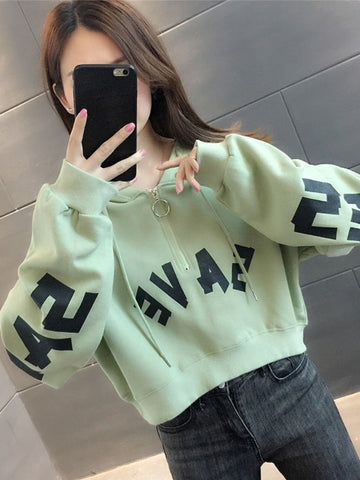 Sonicelife Women's Clothing Spring Autumn 2023 New in Korean Fashion Tees Thin Short Hoodies Long Sleeve Crop Top Coat y2k Streetwear