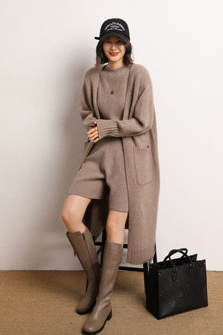 Sonicelife 2024 Women's Korean Style Autumn and Winter Heavy Lazy Style Cashmere Knit Cardigan Long Length