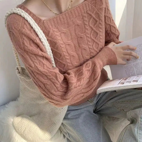 Sonicelife Women Vintage Knitted Sweater Loose Long Sleeve Pullover New KnitWear Tops 2024 Women Winter Autumn Korean Style Clothing