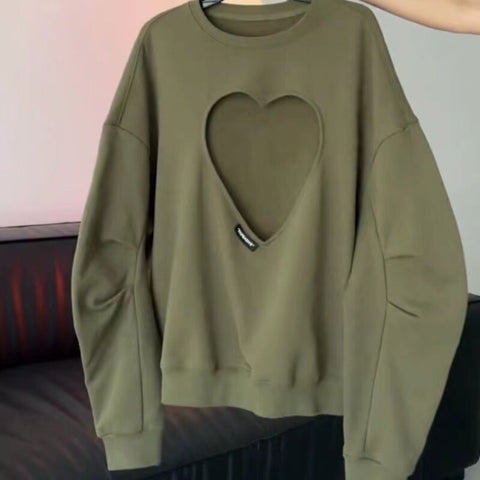 Black Friday Sonicelife Y2K Korean Style Hollow Out Heart Hoodies Women Vintage  Plus Size Sweatshirts E-Girl Long Sleeve Green O-Neck Tops