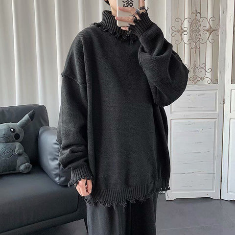 Sonicelife  Grunge Gothic Black Oversize Sweater Women Korean Style Harajuku Vintage Beige Turtleneck Jumper Female Pullover Tops