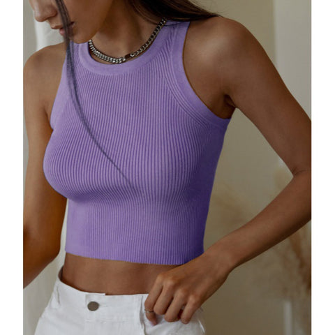 Sonicelife Y2K Sleeveless Knitted Crop Tops Women 2024 Summer  Casual Basic O Neck Tank Tops Slim Fit Bodycon Corset Top Female