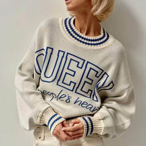 Sonicelife Y2K Fashion Letter Knitted Sweater Women Autumn Winter O Neck Long Sleeve Casual Pullover Loose Lazy Comfy Streetwear Jumper