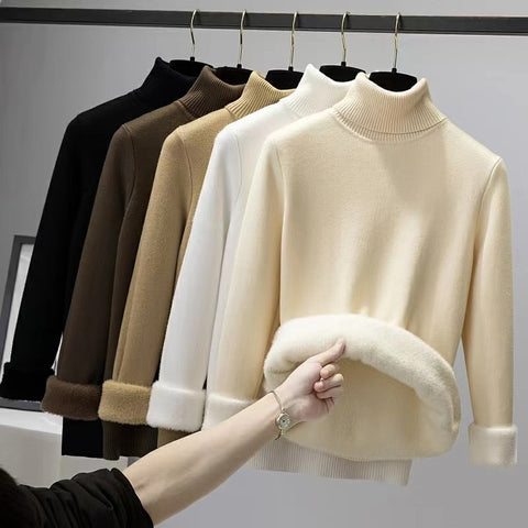 Sonicelife Early Autumn New High Collar Plush Sweater Women's One Piece Plush Knit with Slim Fit Mink Bottom Warm Top