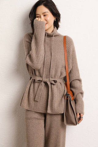 Sonicelife 2024 Women's New Autumn and Winter Thickened Warm Commuting High-Necked Tie-Up High-Necked Knitted Sweater