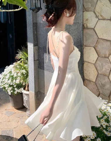 Sonicelife hoco dresses  Summer Sexy Fairy Dress Women Sweet Elegant Backless Mini Dresses Korean Fashion High Waist Party Casual Dress New