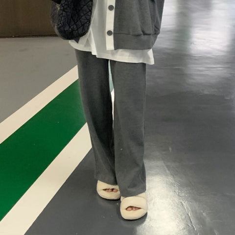 Sonicelife  Two Piece Sets Women Korean Fashion Single Button Jogging Sweatshirt Oversize Preppy Style Jogger Sports Pants Female