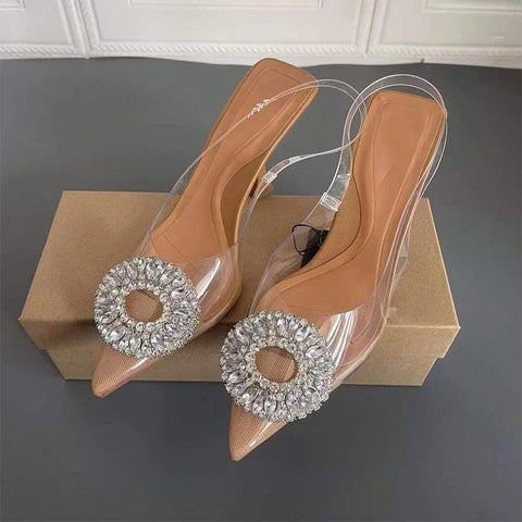 Sonicelife  Rhinestones Pointed Toe Women Sandals New Female Transparent Thin High Party Shoes Ladies  Pu Leather Shallow Footwear 2024