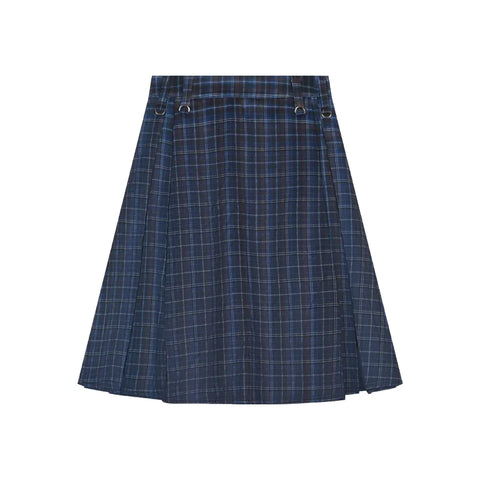 Sonicelife   Korean style Preppy Fashion Vintage Plaid Summer Women Midi Skirt High Waist Pleated A-line Temperament Loose Y2K Skirt