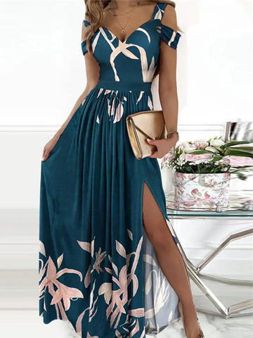 Sonicelife  Elegant Ladies Slim Pleated Maxi Beach Dress 2023 Women's Dresses Lace Stitching Side Slit Cover-Ups  Long Sundress Vestidos