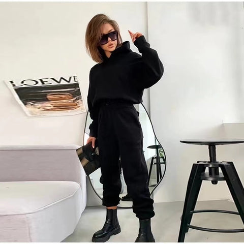 Sonicelife 2024 Early Autumn New Fall Outfitsr Two Piece Sets Women Tracksuit Oversized Suit Trouser Suits Female Sweatshirt Solid Sports Hoodie Sportswear