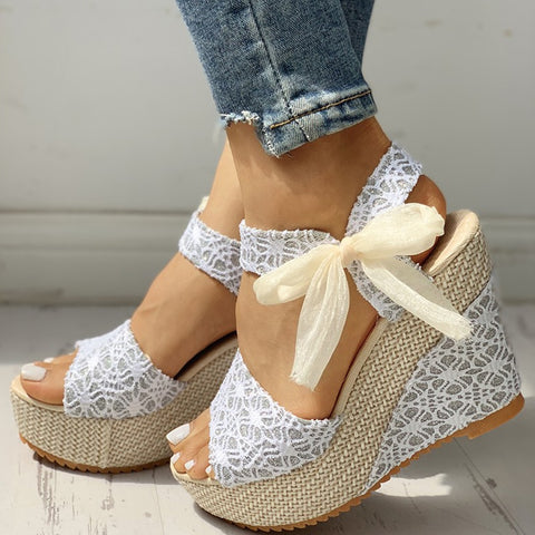 Sonicelife  hot lace Leisure Women Wedges heeled women Shoes 2024 Summer Sandals Party Platform High Heels Shoes Woman