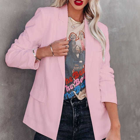 Sonicelife Back to school outfit Office Lady Solid Cardigan Jacket Blazer Women Vintage Coats Fashion Turn-Down Collar Long Sleeve Ladies Outerwear Stylish Tops