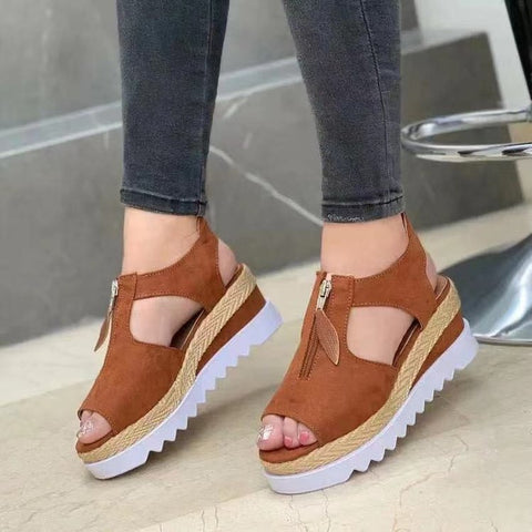 Sonicelife Summer Sandals Women Solid Color Open Toe Casual Ladies Flats Non-Slip Zipper Vintage Female Shoes 2024 Fashion Chaussure Femme